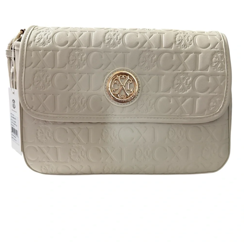 Christian Lacroix Clara Embossed Logo Shoulder Bag – Neutral Beige/Bone